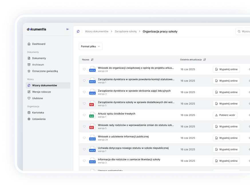 Korzystaj z gotowych wzorów do wypełnienia online